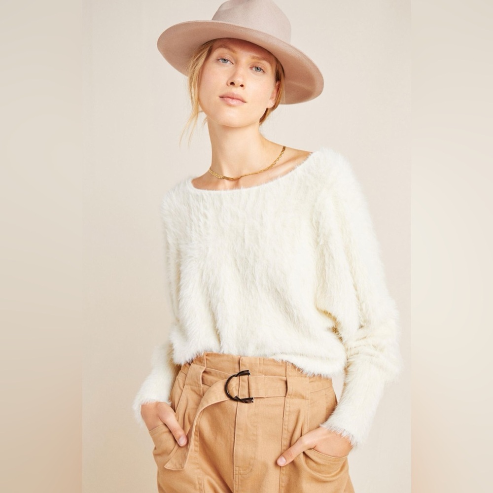NWOT Anthropologie Ivory Ember Eyelash Sweater